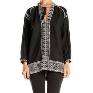 MADEWELL | navy white embroidered camelia tassel top M